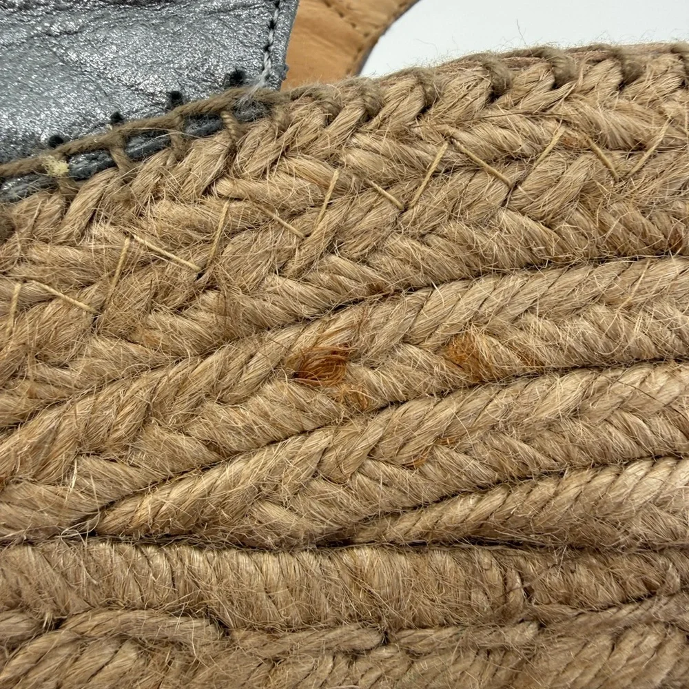 Kanna Metallic Silver Espadrille Wedge Slingback Peep Toe Sandal Summer Chic - Picture 16 of 16